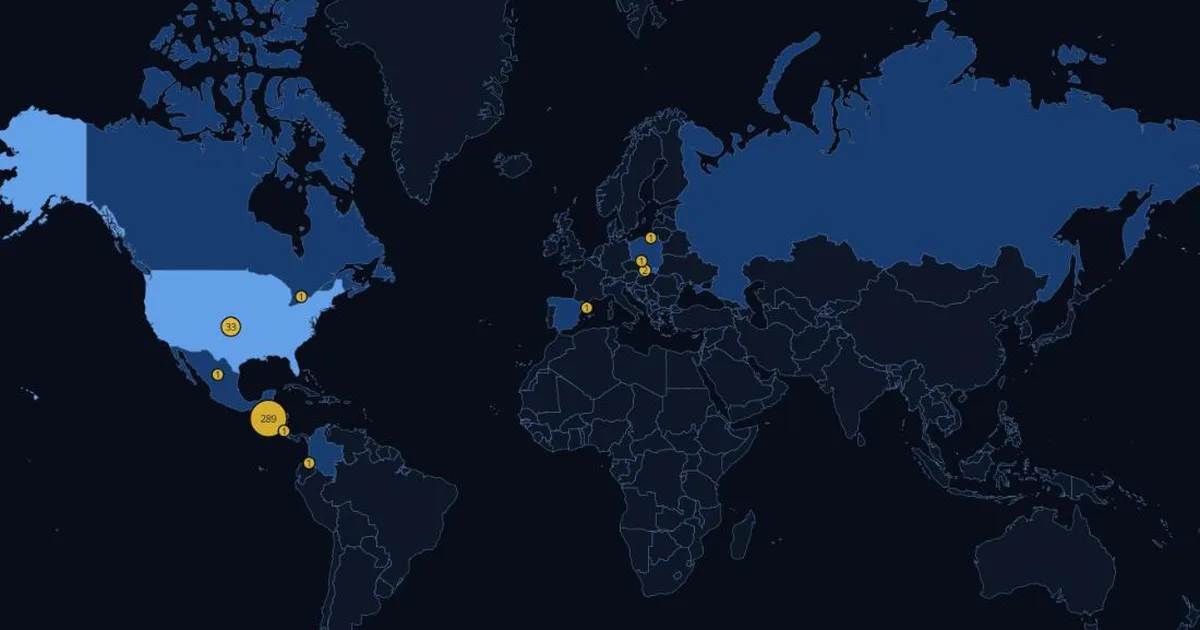 Preview of the world map: countries shaded by how many El Salvador players play there, with a count on each. No player names are shown.